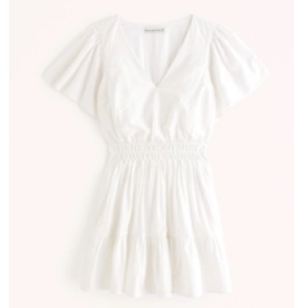 Abercrombie White V-Neck Smocked Waist Tiered Mini Dress